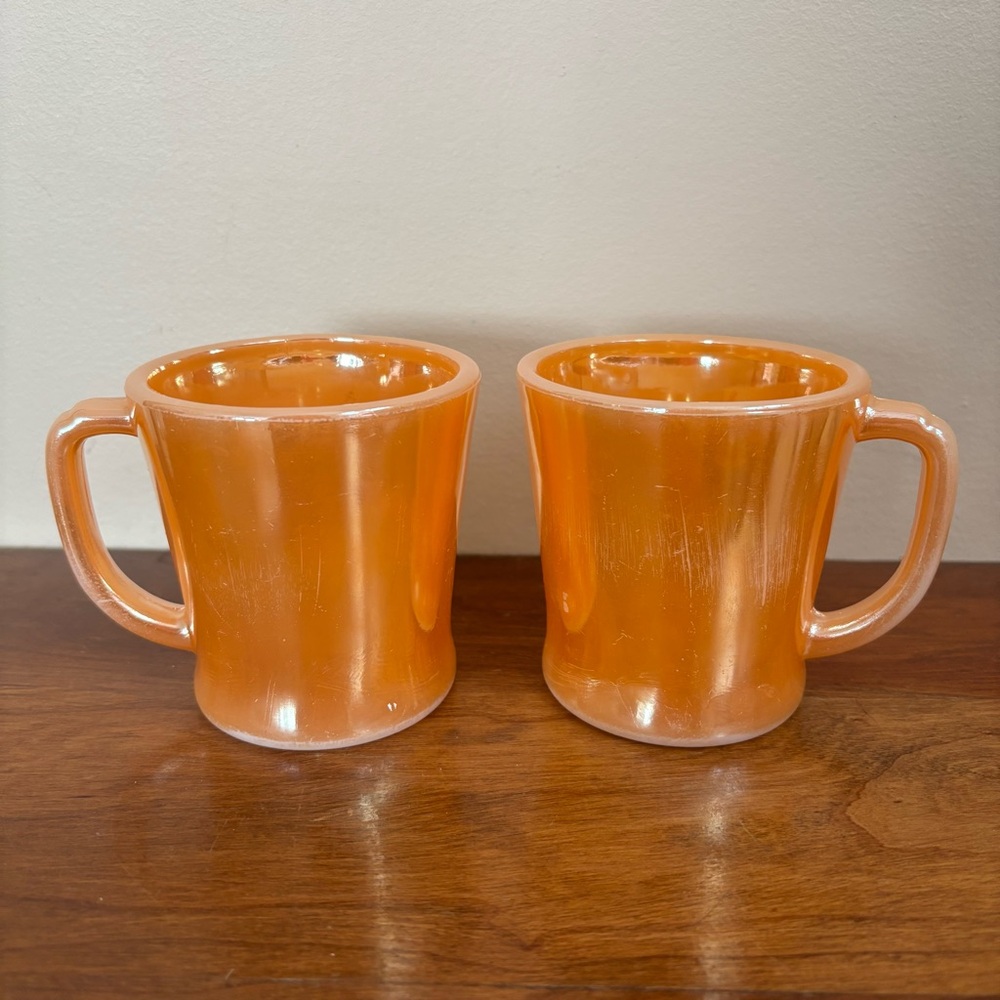 Vintage Fire King peach lustre mugs